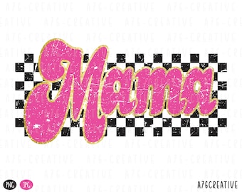 Checkered Glitter Mama PNG: Sublimation Shirt Design (Digital Download)