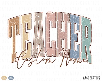 Retro Teacher Custom Name Design: Shirt Sublimation (SVG & PNG)