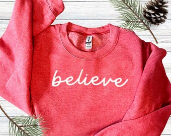 Believe Crewneck Sweatshirt: Scarlet Heather Sweater - Unisex Medium