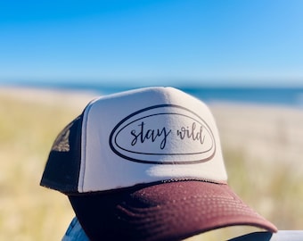 Stay Wild Trucker Hat - Brown & Tan Mesh Back Cap
