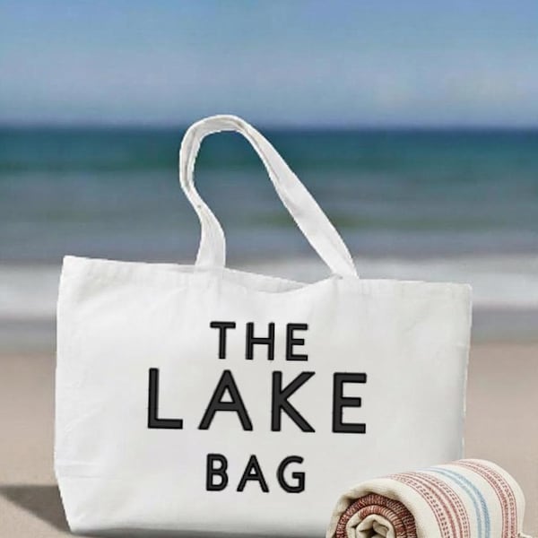 Personalized Jumbo White Canvas Tote Bag: Oversized Travel Bag-Personalized Tote Bag Gift for Summer Vacation