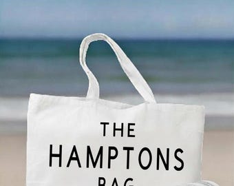 Jumbo White Canvas Hamptons Tote Bag: Oversized Hamptons Beach Bag-Beachy Tote Gift for Summer Vacation, Housewarming, Hamptons Events