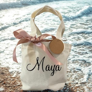 PERSONALIZED Mini Canvas Tote with DIY Gift Tag for Bridesmaids and Parties/Custom Mini Totes/Personalized Totes/Teen Party Favor