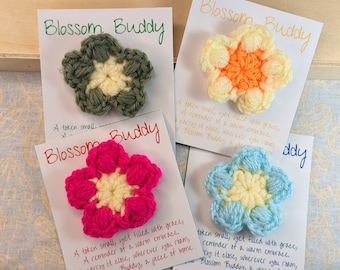 Handcrafted Crochet Flower Blossom Buddy Keepsake - Vibrant Colors - Home Decor Gift - Small Token of Love - Heartwarming Rhyme Included