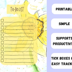 Lista de tareas pendientes imprimible, impresiones ilimitadas de PDF, Lista de tareas pendientes imprimible simple con diseño floral de Narciso, Planificador de productividad, PDF. imagen 1