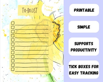 Afdrukbare takenlijst, onbeperkte afdrukken van PDF, bloemdessin Narcis Eenvoudige afdrukbare takenlijst, productiviteitsplanner, PDF.