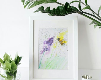 Bee Artwork Nature-Inspired Watercolour Home Decor Garden Themed Art