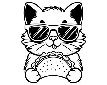 Cat eating taco svg, cat with sunglasses svg, png, eps vector files