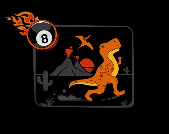 Funny billiard ball svg, running tyrannosaurus rex svg, billiards svg sublimation files for printing, billiard player shirt svg