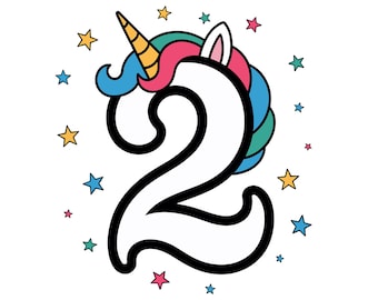 Unicorn 2nd birthday svg, turning 2 years old svg, png for printing