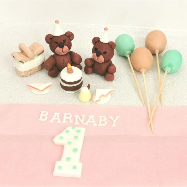 SALES: EDIBLE Teddy Bear Picnic cake topper / Name & Age / Personalised set / For Birthday