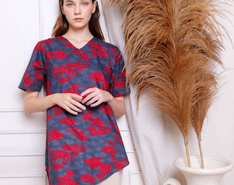 Women's Long Blouse Modern Traditional Batik Indonesia by FRAMETNIK