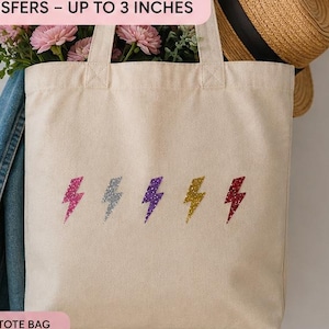 Bold Lightning Bolt Iron On Transfer, Glitter HTV Applique (Multiple Sizes/Colours)