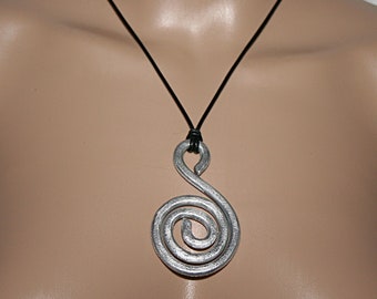 Spiral pendant on leather chain / leather chain with pendant / necklace with spiral / aluminum spiral pendant / gift for mom