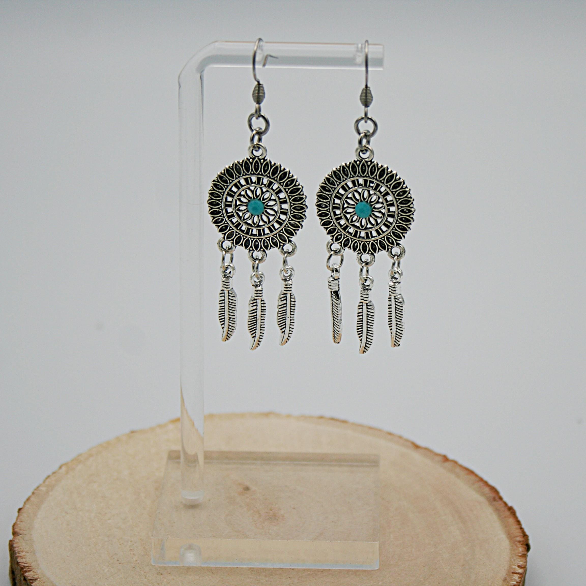 VONALA Orecchini Acchiappasogni In Argento Sterling 925 – Turchese, Pietra Di Luna, Cristallo E Piuma – Gioielli Boho Per Donna
