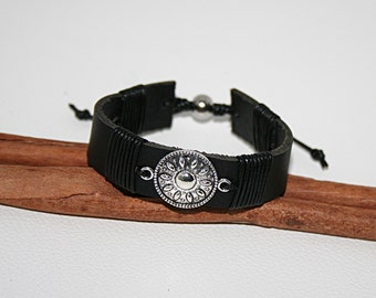 Leather bracelet with ornament , friendship bracelet , celtic bracelet , women's bracelet , bracelet with ornament , gift