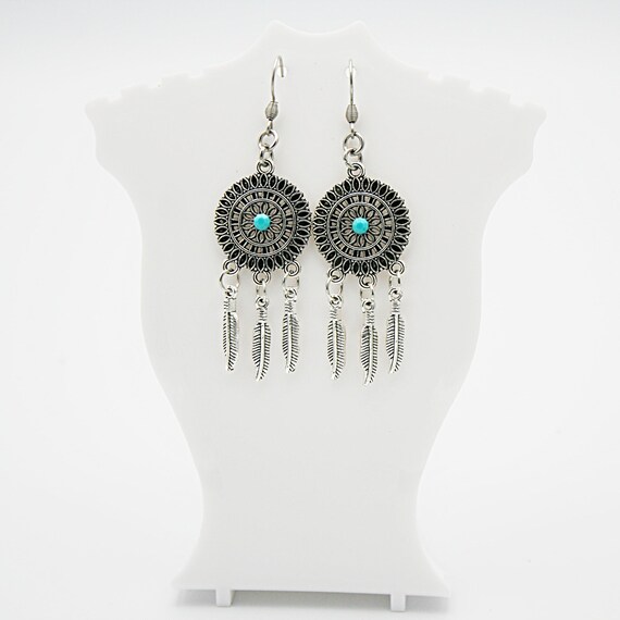 VONALA Orecchini Acchiappasogni In Argento Sterling 925 – Turchese, Pietra Di Luna, Cristallo E Piuma – Gioielli Boho Per Donna