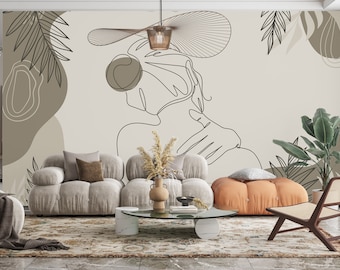 BOHO ABSTRACT WALLPAPER. Modern Bohemian Wallpaper. Abstract Mural .Modern Mystic Mid Century Wallpaper.