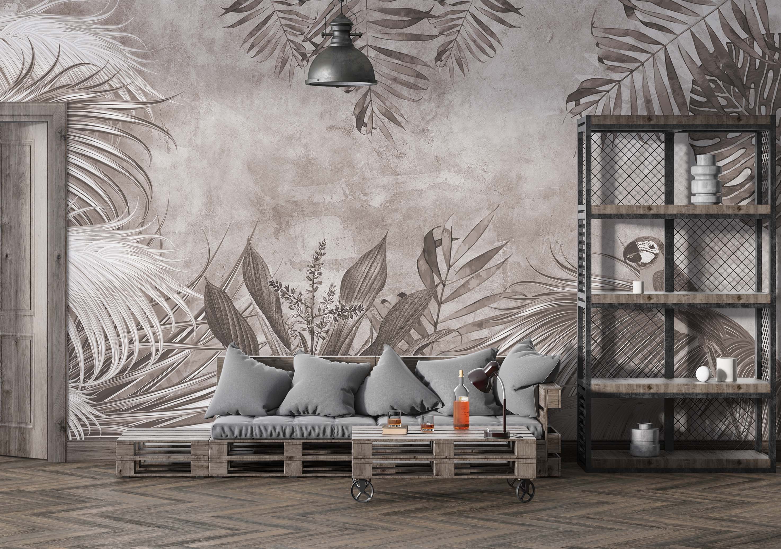 EXOTIC LEAVES WALLPAPER. Tropical and Parrot Wallpaper. Leaf Mural