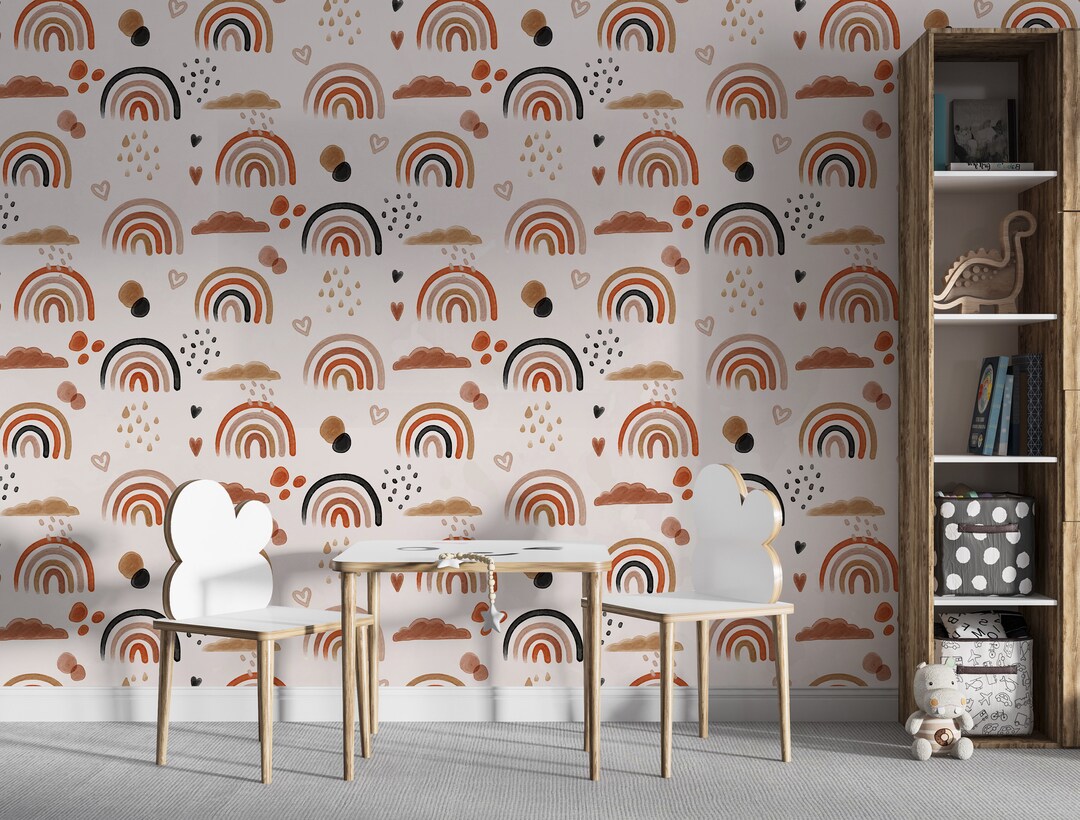 BOHEMIAN NURSERY WALLPAPER. Boho Rainbow Nursery Wallpaper. Etsy