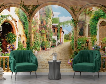ROMAN ARCHES WALLPAPER Historical Street View Mural Old Town Wallpaper Authentic Landscape Wallpaper Modern Removable Wallcovering