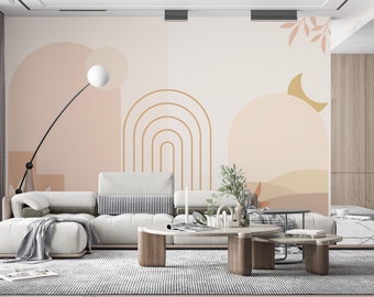 RETRO ARTDECO WALLPAPER. Modern Geometric Mural. Boho Wallpaper. Arches Mural. Modern Abstract Wallpaper. Day And Night Wallpaper