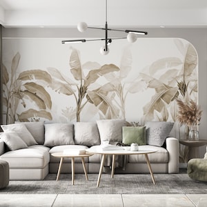 WATERCOLOR BANANA WALLPAPER. Banana Trees Wallpaper. Vintage Tropical Mural. Tropical Landscape Wall Mural. Forrest Wallpaper.