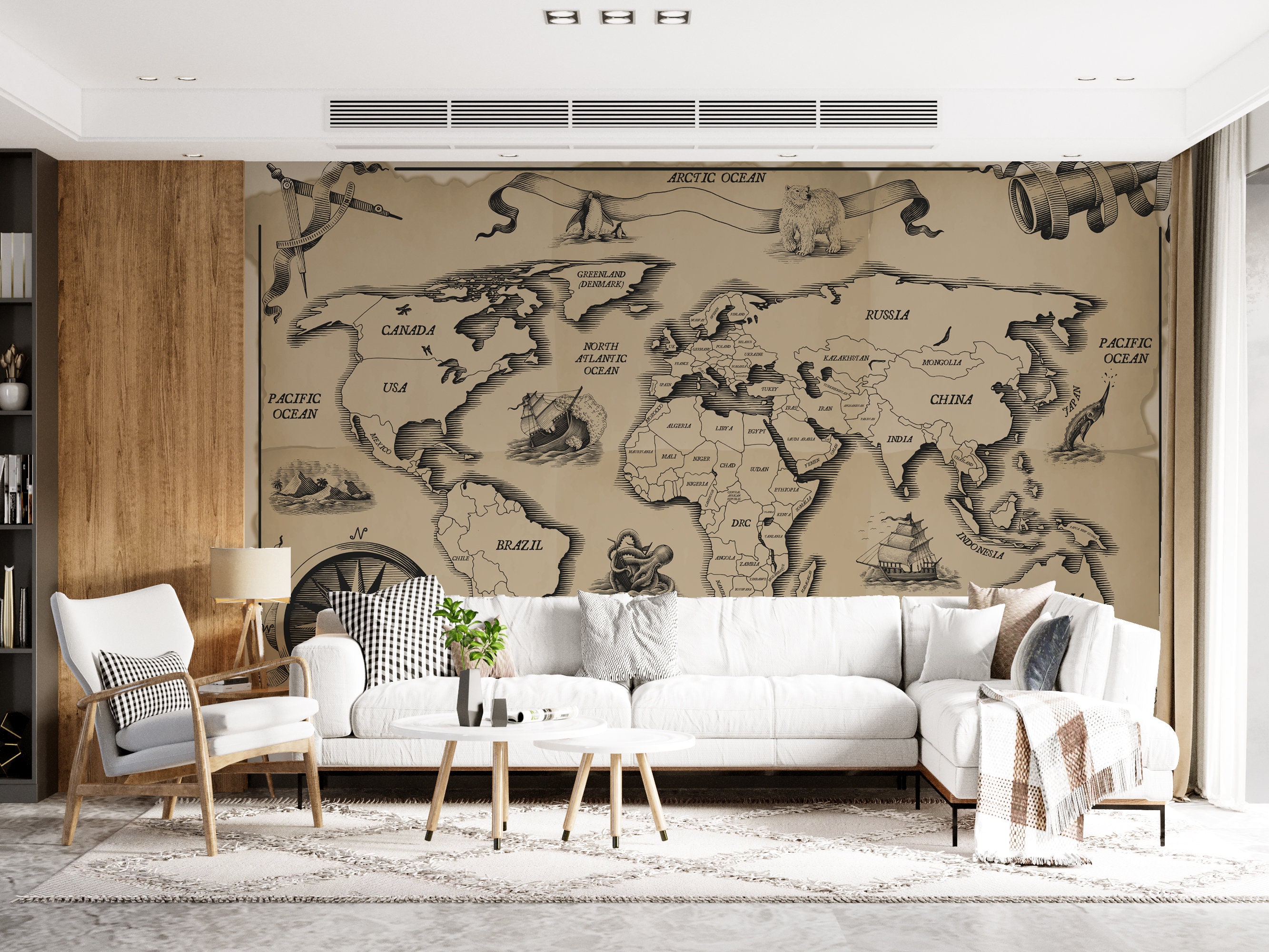 VINTAGE MAP WALLPAPER. Map With Antique Effect. Pirate Map Wallpaper