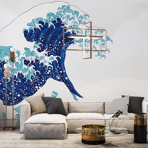 Japansk vågtapet: Akvarell Chinoiserie-väggmålning