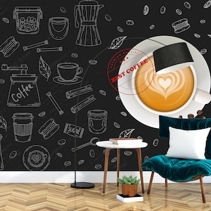 COFFEE SHOP WALLPAPER Cafe Wallpaper Retro Design Cafe Mural Personalizable Cafe Wallpaper Cup of Coffee Wallpaper Modern Coffee Mural