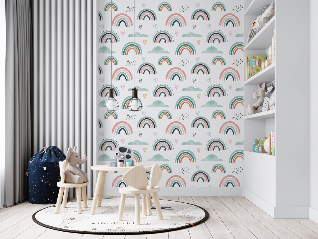MODERN RAINBOW WALLPAPER. Colored Rainbow Nursery Wallpaper. Baby Room
