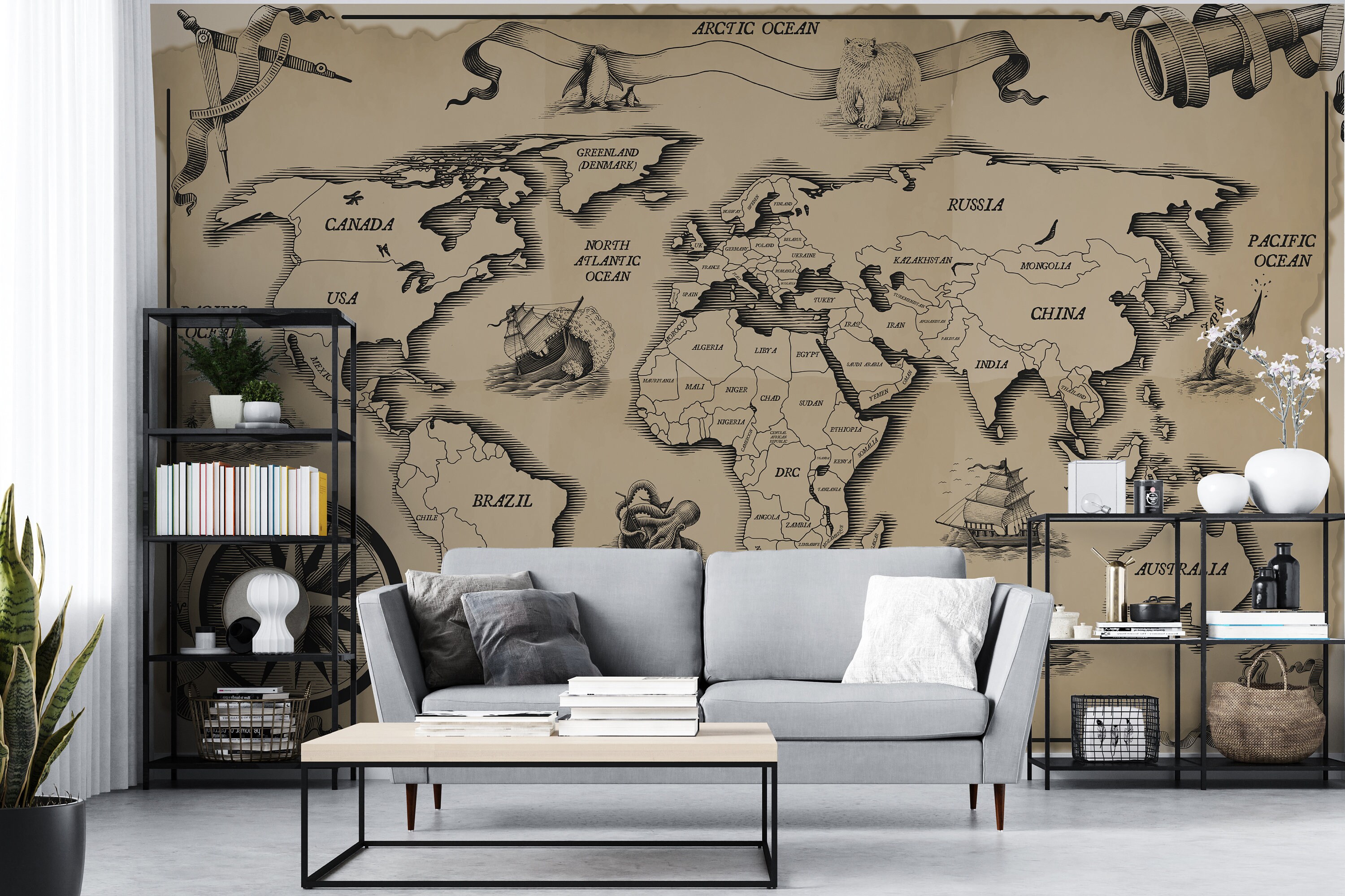 VINTAGE MAP WALLPAPER. Map With Antique Effect. Pirate Map Wallpaper