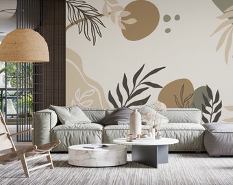 MIDCENTURY MODERN WALLPAPER. Retro Tropical Mural. Art Deco Wallpaper. Vintage Geometric Mural. Abstract Wallpaper.