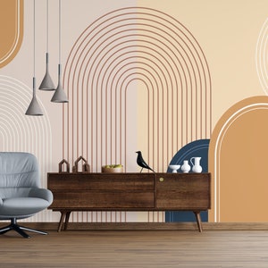 VINTAGE ARTDECO WALLPAPER. Retro Geometric Mural. Boho Wallpaper. Arch Patterned Mural. Modern Abstract Wallpaper.