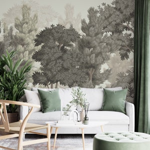 WALD Vintage TAPETE. Tropische Tapete. Bäume Wandbild. Vintage Wandbild . Natur Tapete. Landschaft Wandbild.