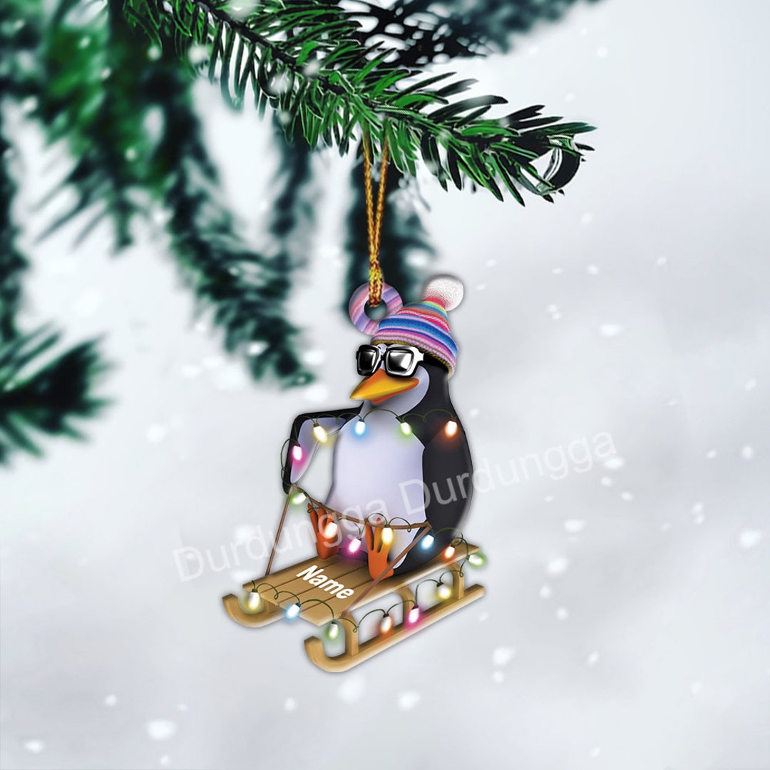 Penguin Toboggan Christmas Light Ornament Xmas Tree Ornament Etsy