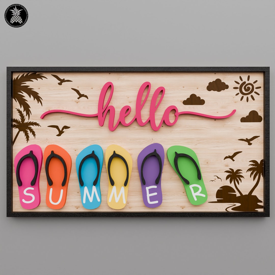 Laser Cut SVG, Flip Flops Hello Summer Sign Svg, Hello Welcome Sign Svg ...