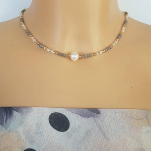 Beaded choker necklace Czech beads with Fresh Water Pearl pendant . Winter woman fashion Gift for woman