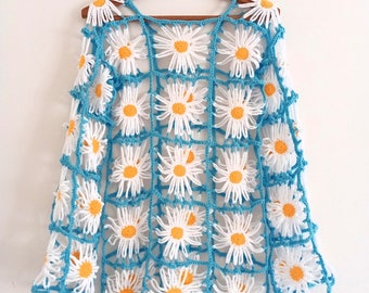 Crochet Sweater, Handmade Summer Sweater, Daisy Sweater, Festival Clothes, Boho Sweater, Women Sweater, Colorful Sweater, Mothers Day Gifts