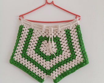 Handmade Granny Square Crochet Shorts: Boho Beachwear