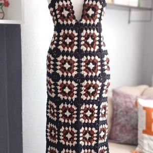Handmade Crochet Granny Square Maxi Dress: Bohemian Cotton Summer Dress