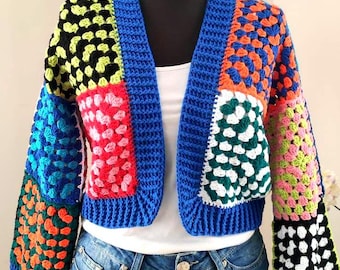 ウールクロッシェカーディガン 手編みのマルチカラークロシェカーディガン：刺繍ウール混紡 - Etsy 日本