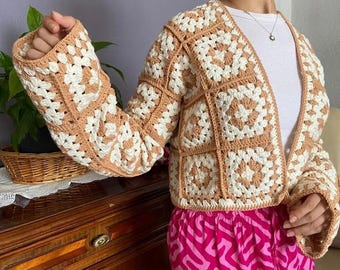 Handgemachte häkeln Oma Square Strickjacke: Boho Afghan Mantel