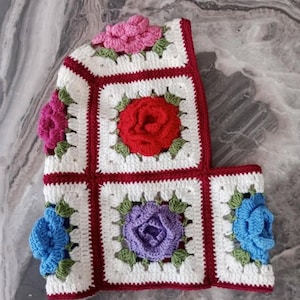 3D Rose Crochet Balaclava: Colorful Granny Square Ski Mask