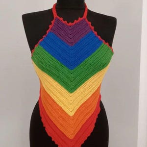 LGBTQ Crochet Pride Rainbow Halter Top, Crochet Pride Top, Handmade Festival Crop Top, Crochet Crop Top, Boho Hippie Top, Summer Top