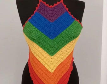 Gehaakte LGBTQ Pride-haltertop: crop top regenboogfestival