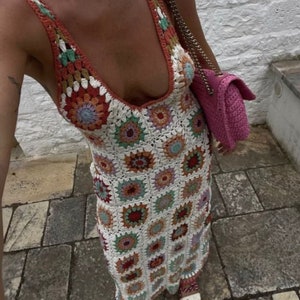 Crochet Dress, Granny Square Dress for Women, Handmade Granny Square Dress, Boho Dress, Hippie Dress, Crochet Maxi Dress, Festival Dress