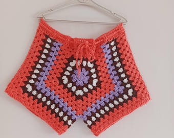 Shorts de abuela cuadrados de crochet hechos a mano: estilo bohemio de verano