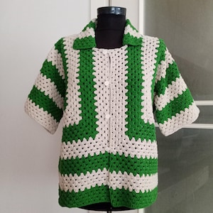 Crochet Shirt, Unisex Shirt, Crochet Overshirt, Crochet Shirt for Women Granny Square Shirt, Vintage Crochet Shirt , Summer Shirt