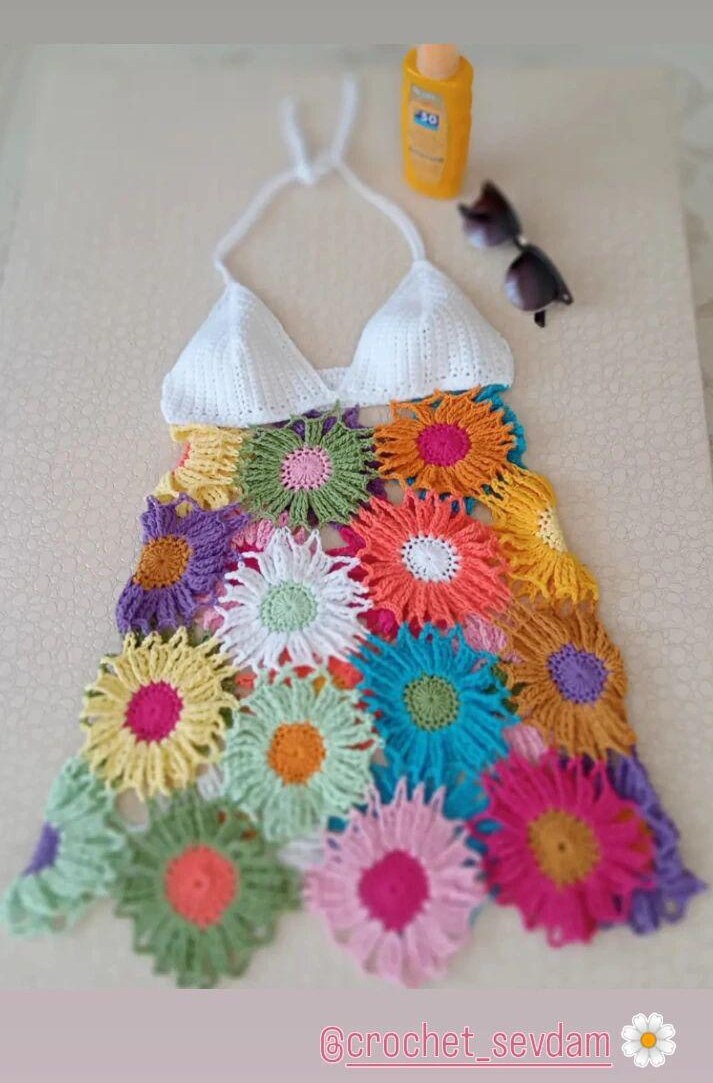 Ladies new holiday casual crochet flower suspender dress main image 0